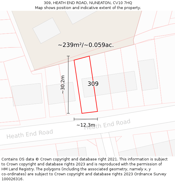 309, HEATH END ROAD, NUNEATON, CV10 7HQ: Plot and title map