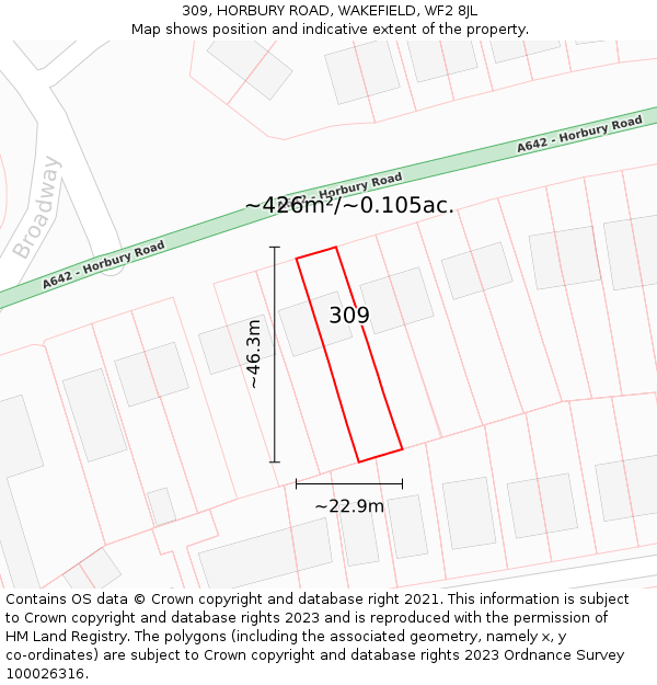309, HORBURY ROAD, WAKEFIELD, WF2 8JL: Plot and title map