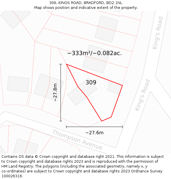 309, KINGS ROAD, BRADFORD, BD2 1NL: Plot and title map