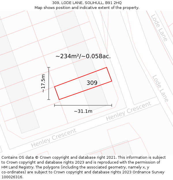 309, LODE LANE, SOLIHULL, B91 2HQ: Plot and title map