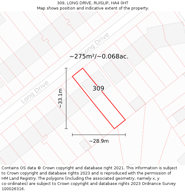 309, LONG DRIVE, RUISLIP, HA4 0HT: Plot and title map