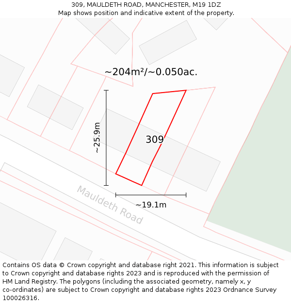 309, MAULDETH ROAD, MANCHESTER, M19 1DZ: Plot and title map