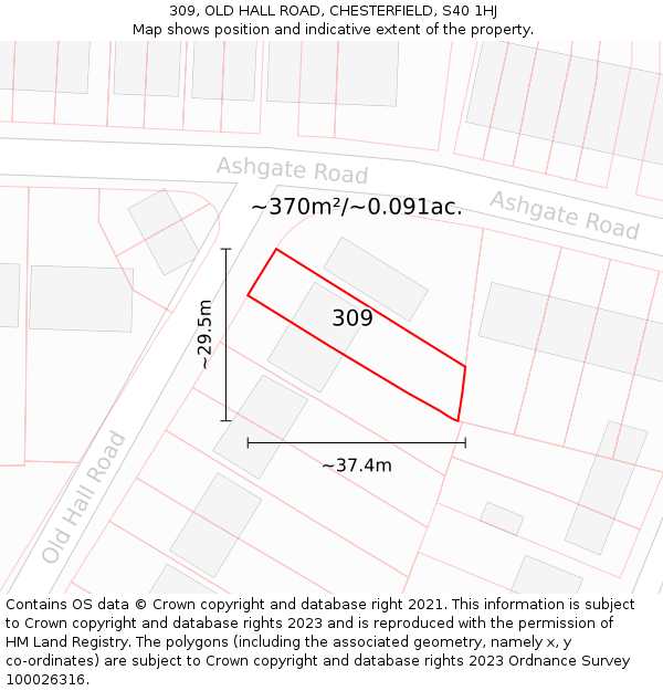 309, OLD HALL ROAD, CHESTERFIELD, S40 1HJ: Plot and title map