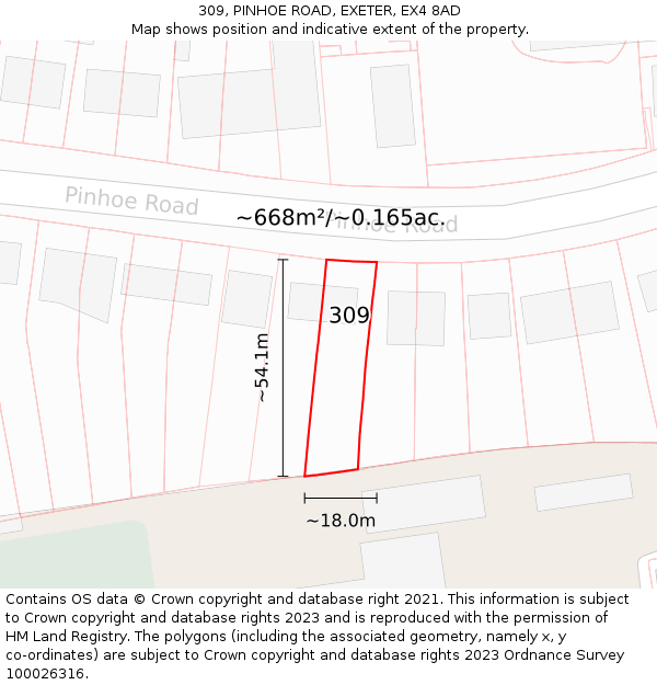 309, PINHOE ROAD, EXETER, EX4 8AD: Plot and title map