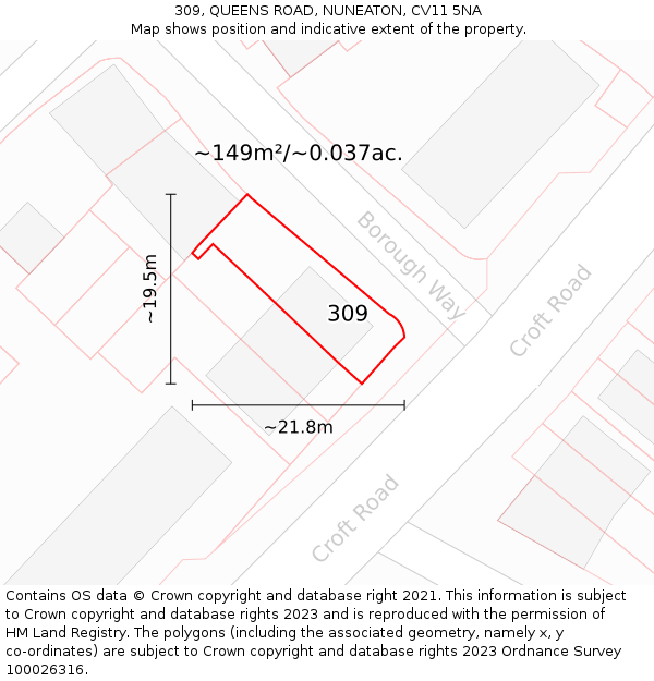 309, QUEENS ROAD, NUNEATON, CV11 5NA: Plot and title map