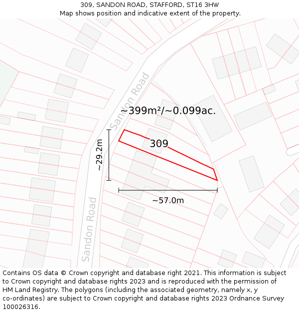 309, SANDON ROAD, STAFFORD, ST16 3HW: Plot and title map