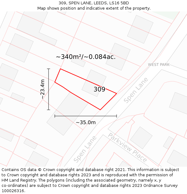 309, SPEN LANE, LEEDS, LS16 5BD: Plot and title map