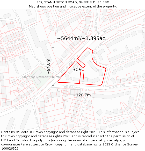 309, STANNINGTON ROAD, SHEFFIELD, S6 5FW: Plot and title map