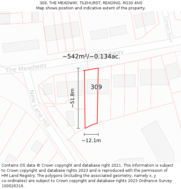 309, THE MEADWAY, TILEHURST, READING, RG30 4NS: Plot and title map