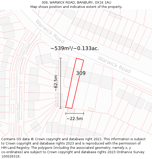 309, WARWICK ROAD, BANBURY, OX16 1AU: Plot and title map