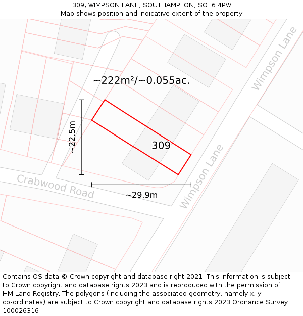 309, WIMPSON LANE, SOUTHAMPTON, SO16 4PW: Plot and title map
