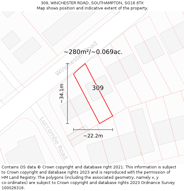 309, WINCHESTER ROAD, SOUTHAMPTON, SO16 6TX: Plot and title map