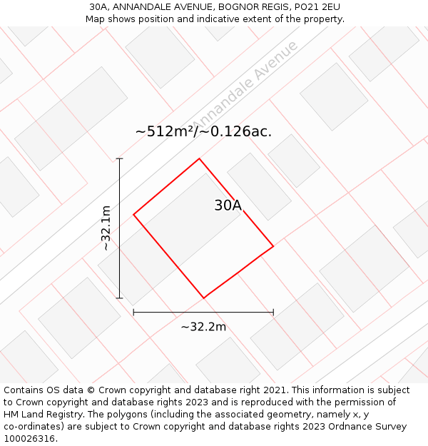 30A, ANNANDALE AVENUE, BOGNOR REGIS, PO21 2EU: Plot and title map