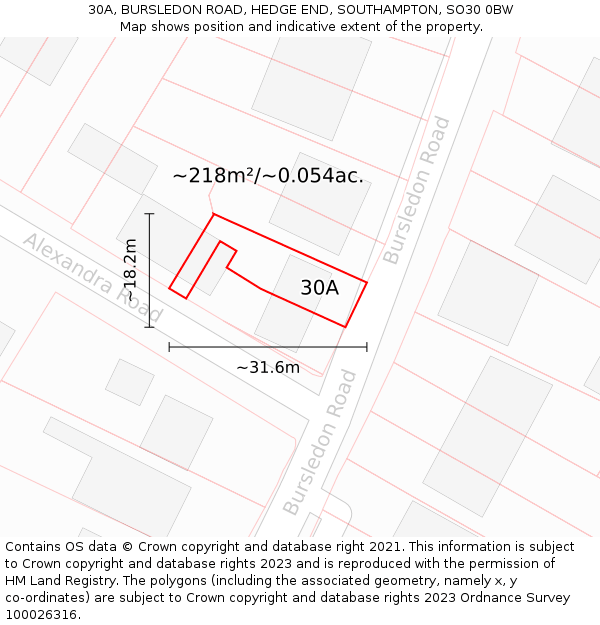 30A, BURSLEDON ROAD, HEDGE END, SOUTHAMPTON, SO30 0BW: Plot and title map