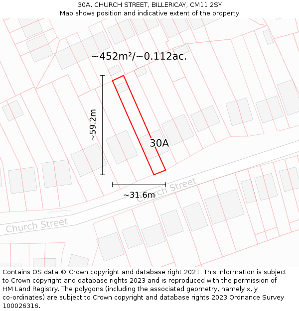 30A, CHURCH STREET, BILLERICAY, CM11 2SY: Plot and title map