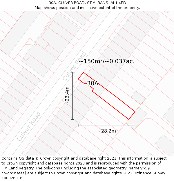 30A, CULVER ROAD, ST ALBANS, AL1 4ED: Plot and title map