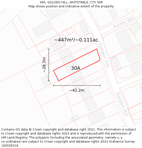 30A, GOLDEN HILL, WHITSTABLE, CT5 3AR: Plot and title map