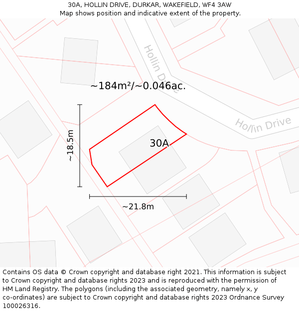 30A, HOLLIN DRIVE, DURKAR, WAKEFIELD, WF4 3AW: Plot and title map