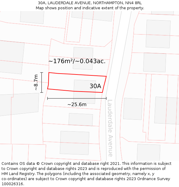 30A, LAUDERDALE AVENUE, NORTHAMPTON, NN4 8RL: Plot and title map