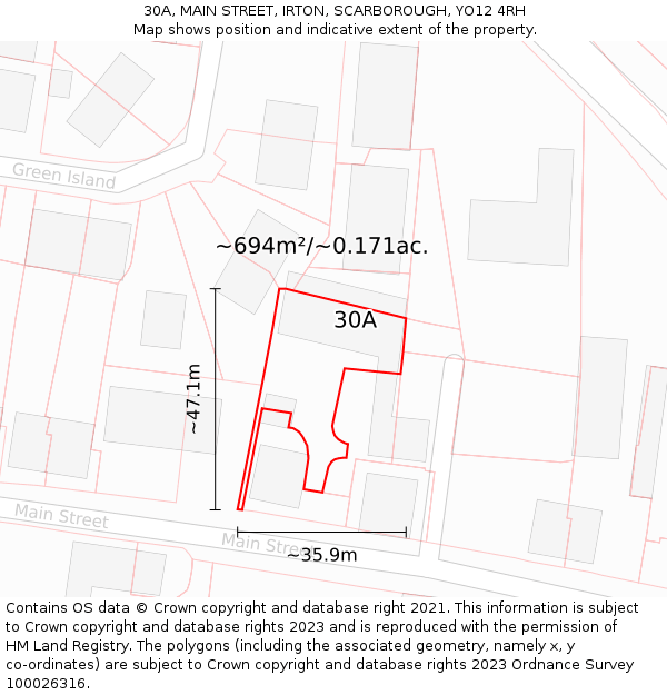 30A, MAIN STREET, IRTON, SCARBOROUGH, YO12 4RH: Plot and title map