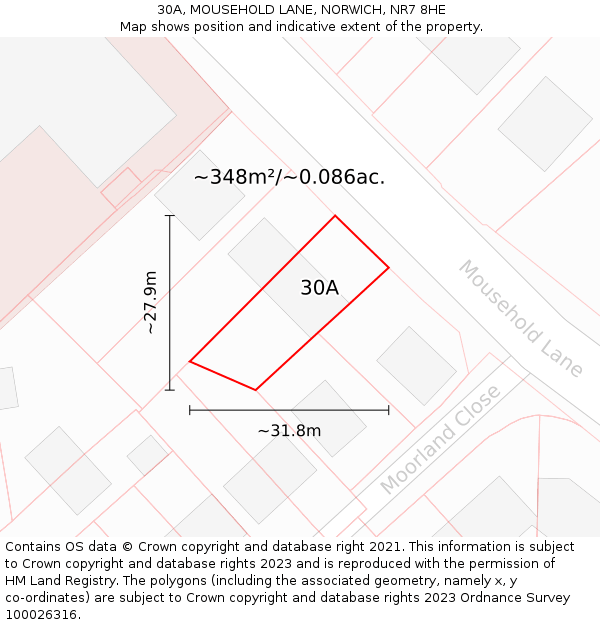 30A, MOUSEHOLD LANE, NORWICH, NR7 8HE: Plot and title map
