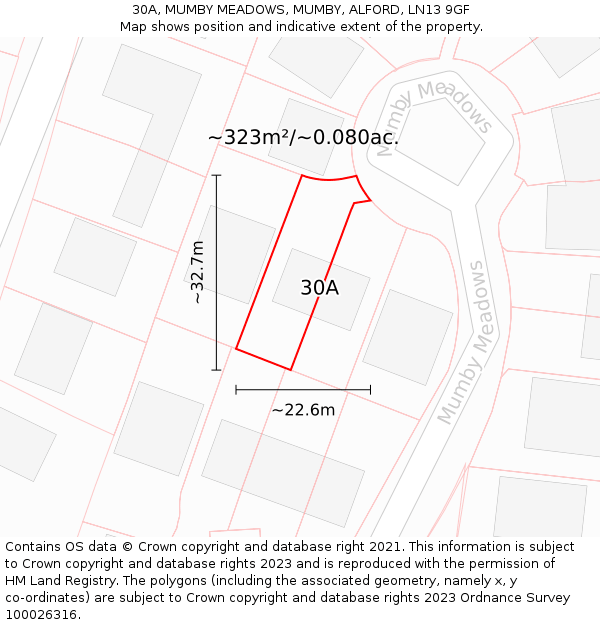30A, MUMBY MEADOWS, MUMBY, ALFORD, LN13 9GF: Plot and title map