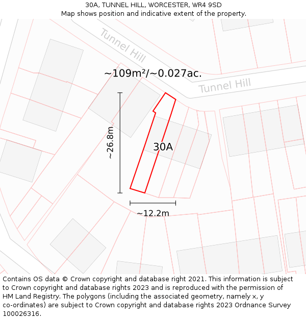 30A, TUNNEL HILL, WORCESTER, WR4 9SD: Plot and title map