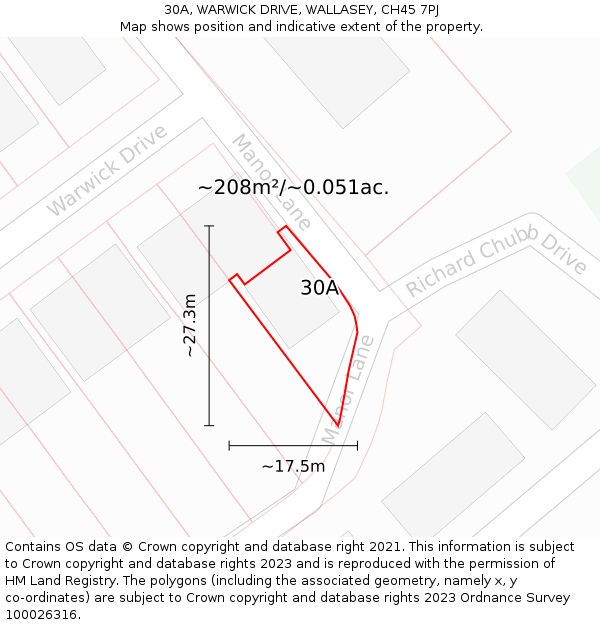 30A, WARWICK DRIVE, WALLASEY, CH45 7PJ: Plot and title map