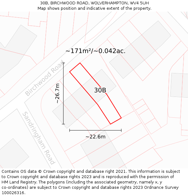 30B, BIRCHWOOD ROAD, WOLVERHAMPTON, WV4 5UH: Plot and title map