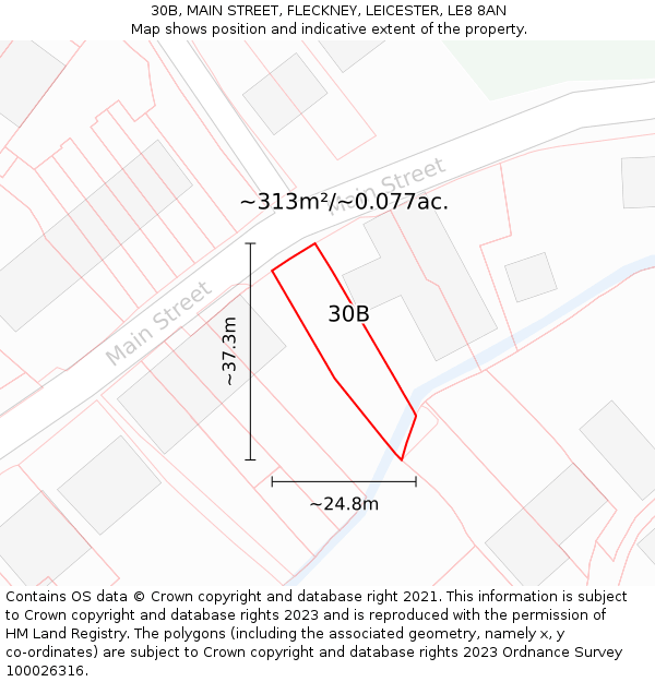30B, MAIN STREET, FLECKNEY, LEICESTER, LE8 8AN: Plot and title map