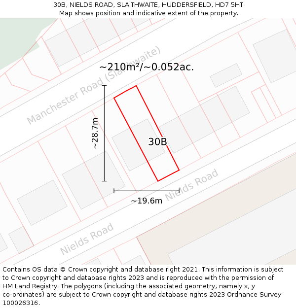 30B, NIELDS ROAD, SLAITHWAITE, HUDDERSFIELD, HD7 5HT: Plot and title map