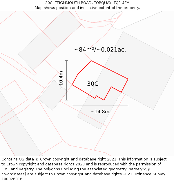 30C, TEIGNMOUTH ROAD, TORQUAY, TQ1 4EA: Plot and title map
