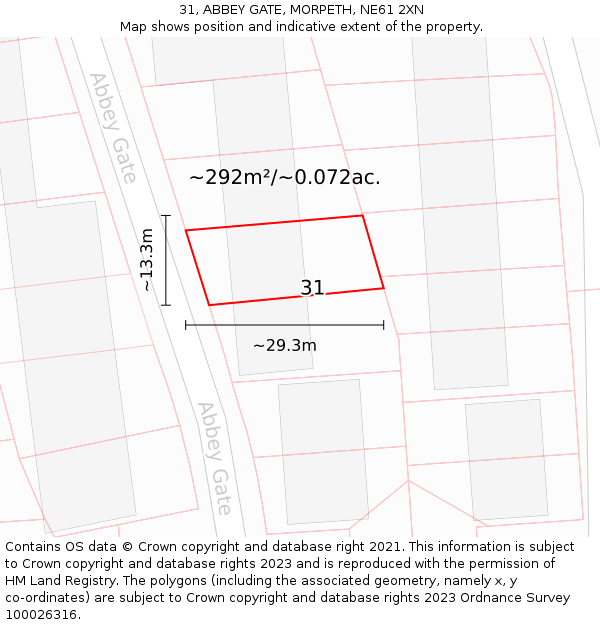31, ABBEY GATE, MORPETH, NE61 2XN: Plot and title map