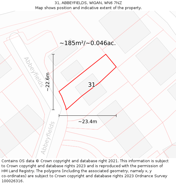 31, ABBEYFIELDS, WIGAN, WN6 7NZ: Plot and title map