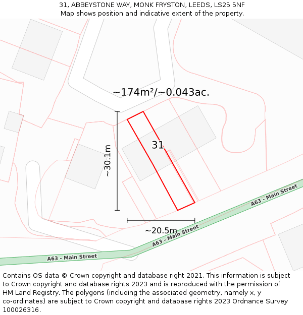 31, ABBEYSTONE WAY, MONK FRYSTON, LEEDS, LS25 5NF: Plot and title map