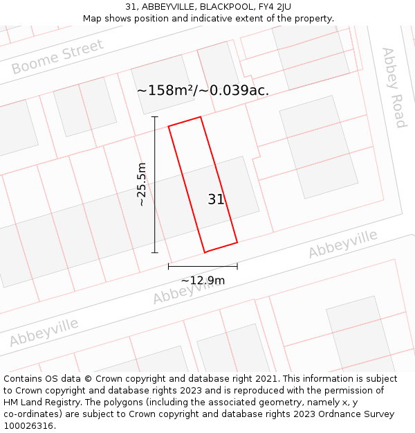 31, ABBEYVILLE, BLACKPOOL, FY4 2JU: Plot and title map