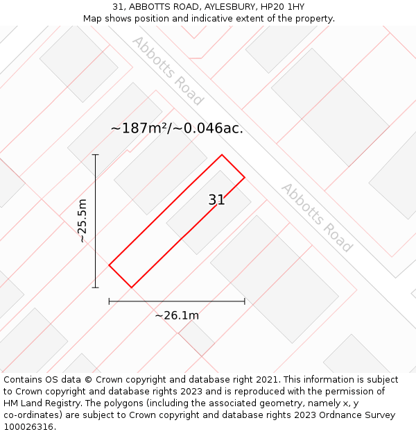 31, ABBOTTS ROAD, AYLESBURY, HP20 1HY: Plot and title map