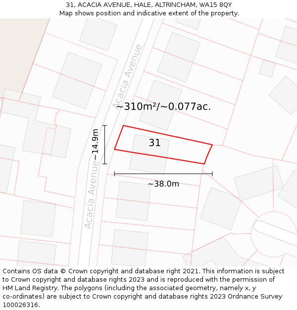 31, ACACIA AVENUE, HALE, ALTRINCHAM, WA15 8QY: Plot and title map