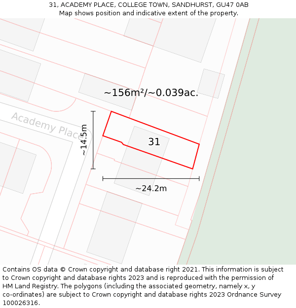 31, ACADEMY PLACE, COLLEGE TOWN, SANDHURST, GU47 0AB: Plot and title map