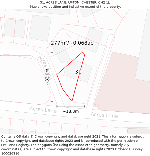 31, ACRES LANE, UPTON, CHESTER, CH2 1LJ: Plot and title map