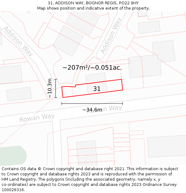 31, ADDISON WAY, BOGNOR REGIS, PO22 9HY: Plot and title map
