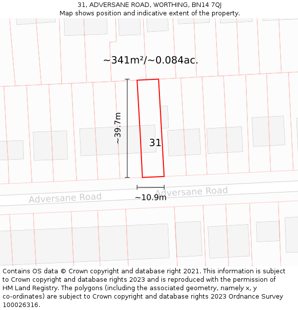 31, ADVERSANE ROAD, WORTHING, BN14 7QJ: Plot and title map