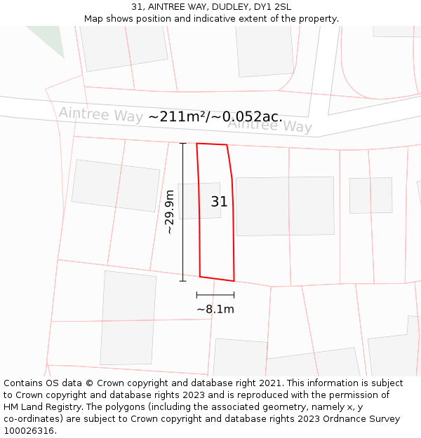31, AINTREE WAY, DUDLEY, DY1 2SL: Plot and title map