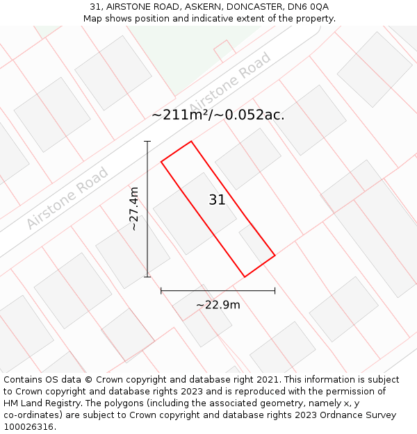 31, AIRSTONE ROAD, ASKERN, DONCASTER, DN6 0QA: Plot and title map