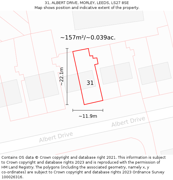 31, ALBERT DRIVE, MORLEY, LEEDS, LS27 8SE: Plot and title map