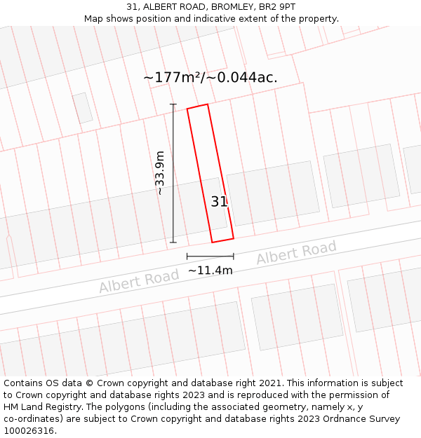 31, ALBERT ROAD, BROMLEY, BR2 9PT: Plot and title map