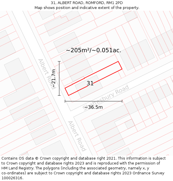 31, ALBERT ROAD, ROMFORD, RM1 2PD: Plot and title map