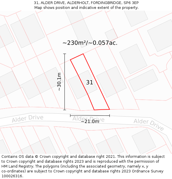 31, ALDER DRIVE, ALDERHOLT, FORDINGBRIDGE, SP6 3EP: Plot and title map
