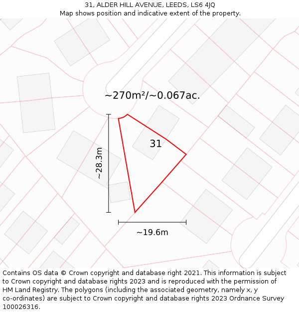 31, ALDER HILL AVENUE, LEEDS, LS6 4JQ: Plot and title map