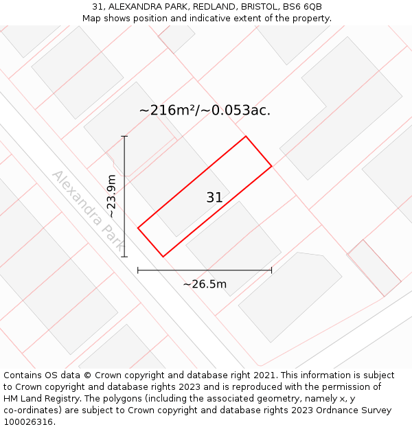 31, ALEXANDRA PARK, REDLAND, BRISTOL, BS6 6QB: Plot and title map